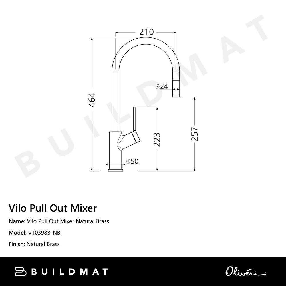 Vilo Pull Out Mixer Natural Brass