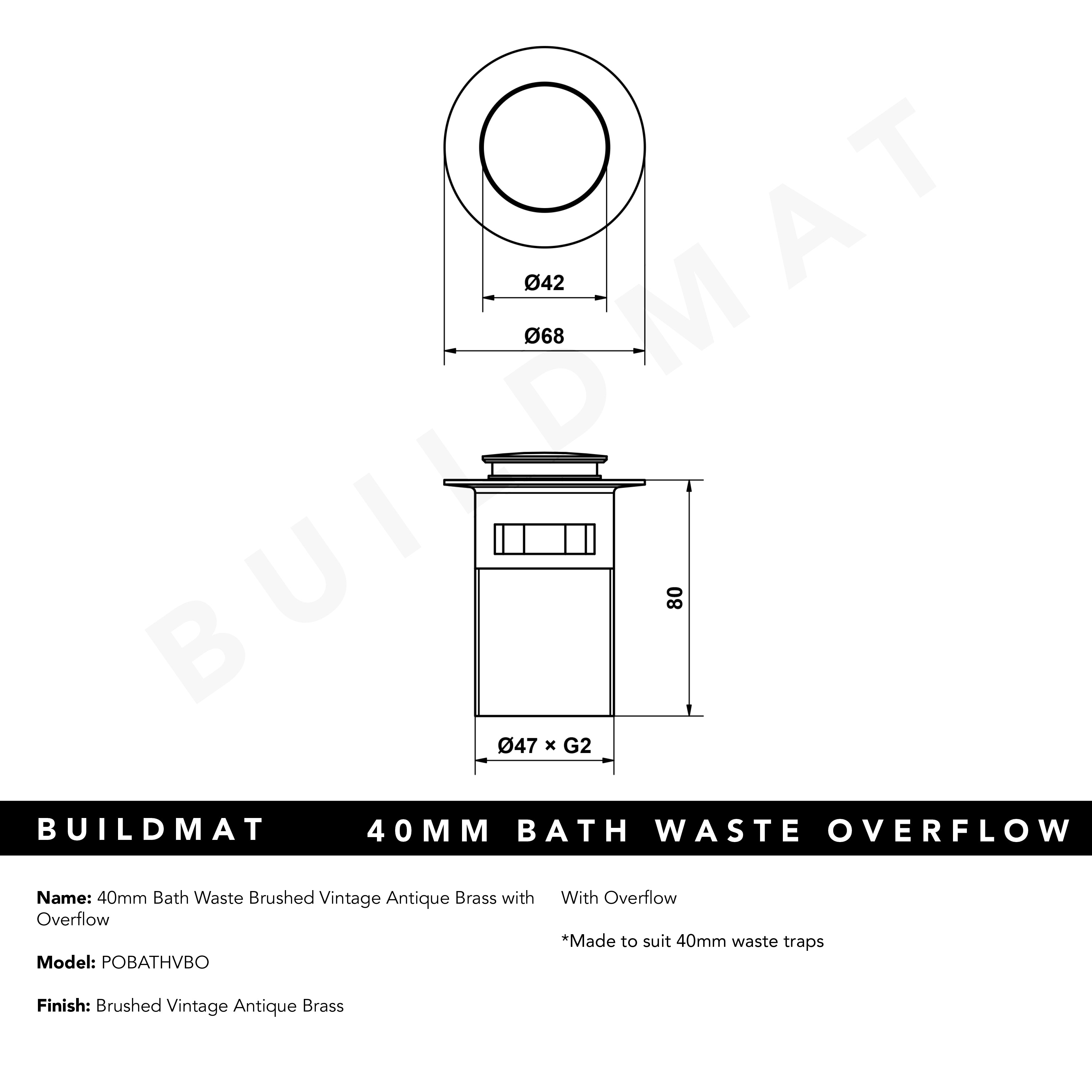 40mm Bath Waste Brushed Vintage Antique Brass with Overflow