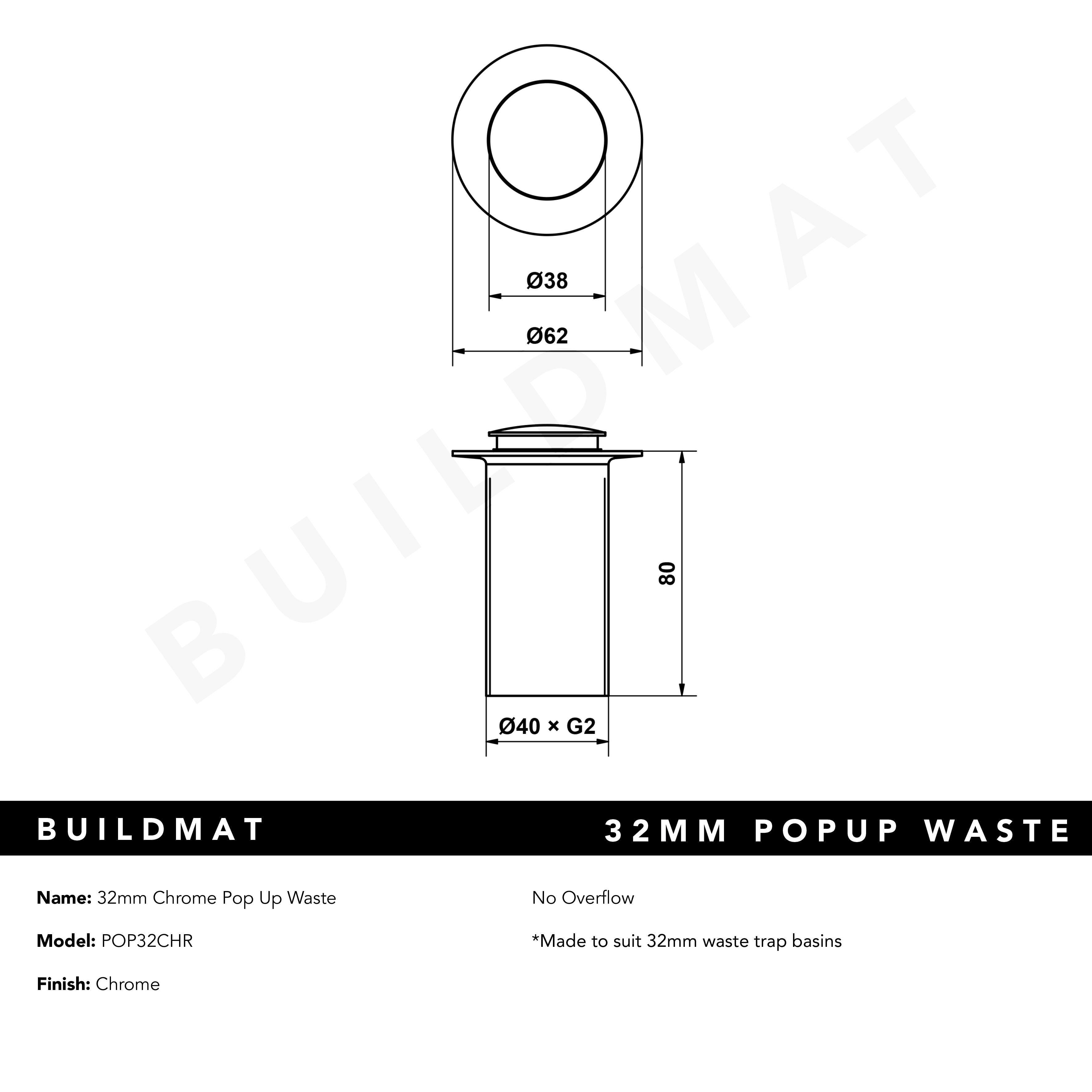 32mm Chrome Pop Up Waste