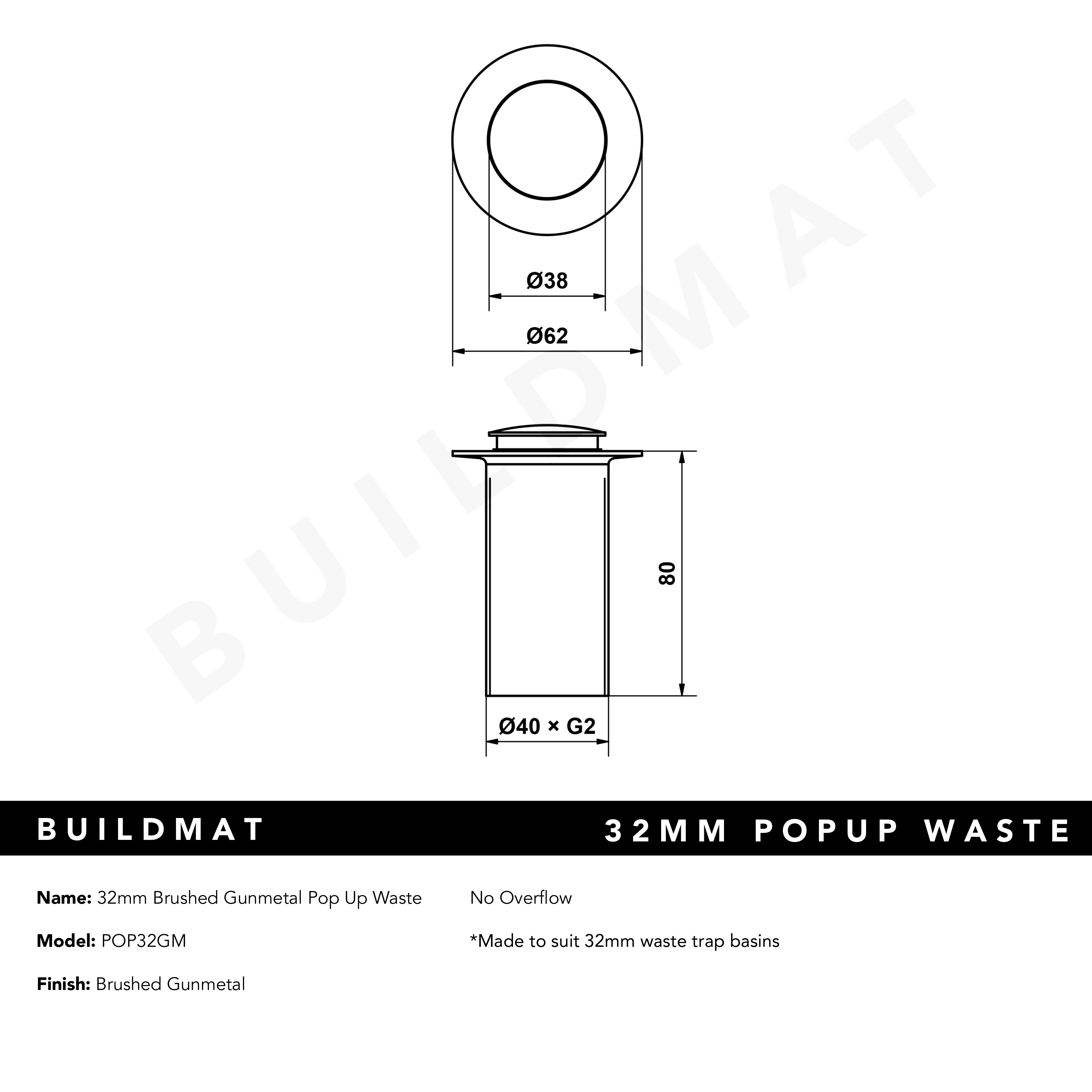 32mm Brushed Gunmetal Pop Up Waste