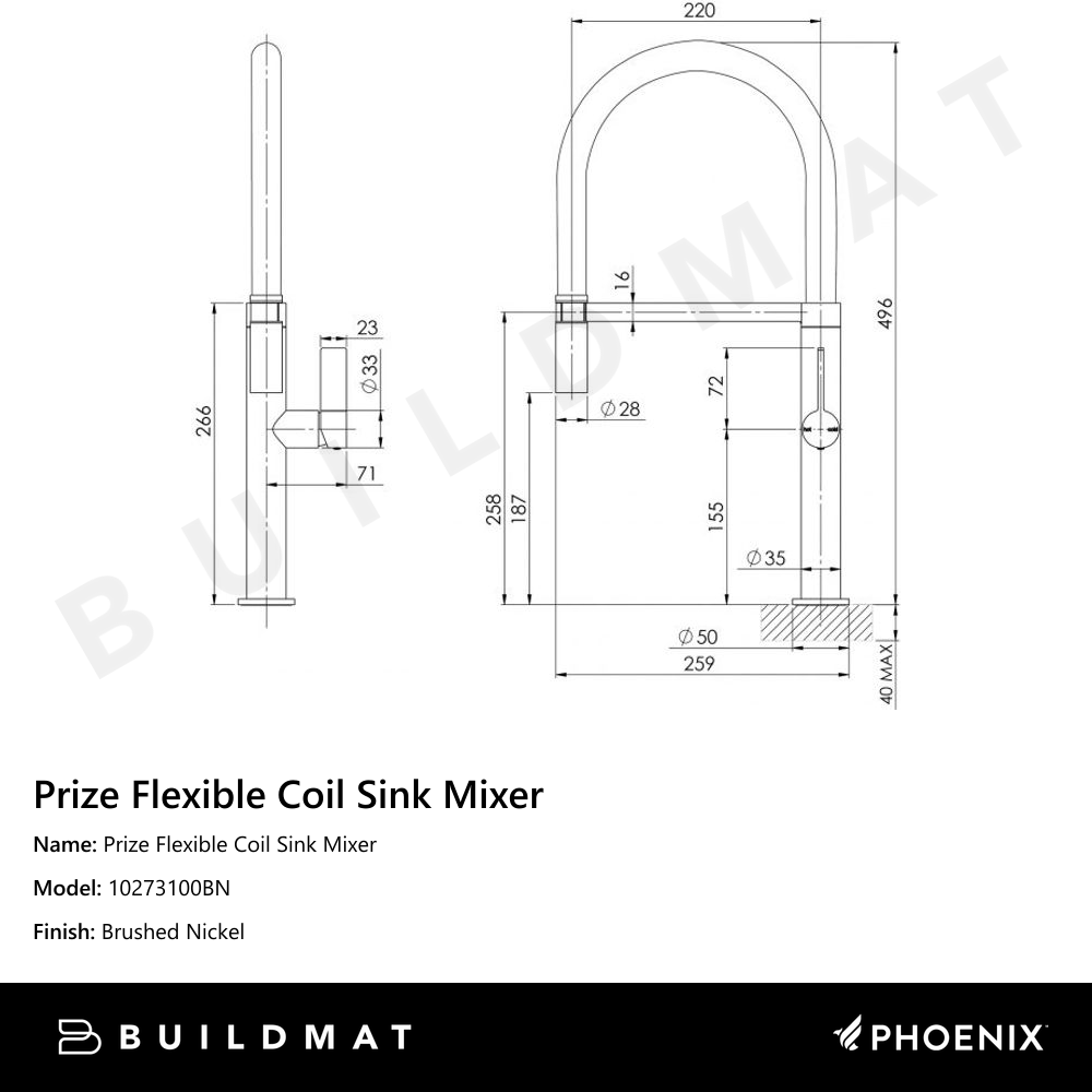 Prize Flexible Coil Sink Mixer 220mm Brushed Nickel