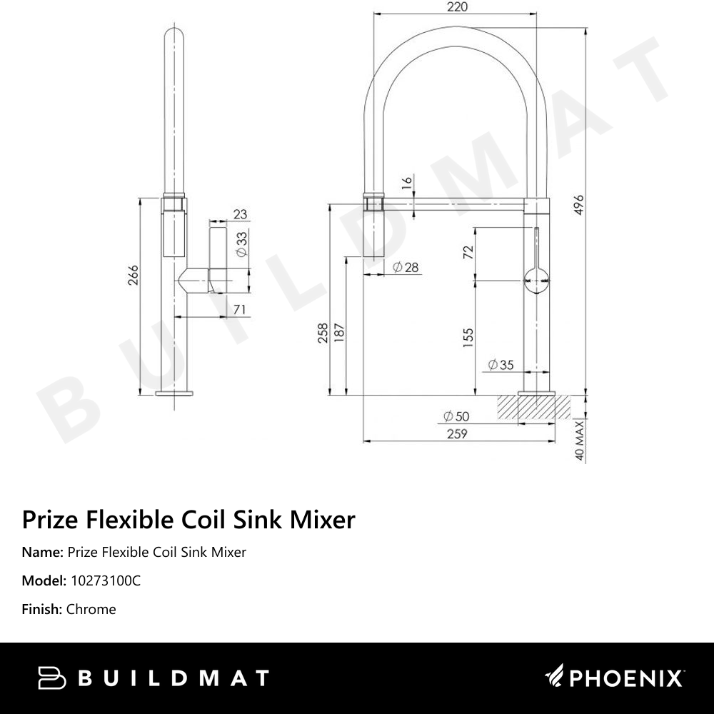 Prize Flexible Coil Sink Mixer 220mm Chrome