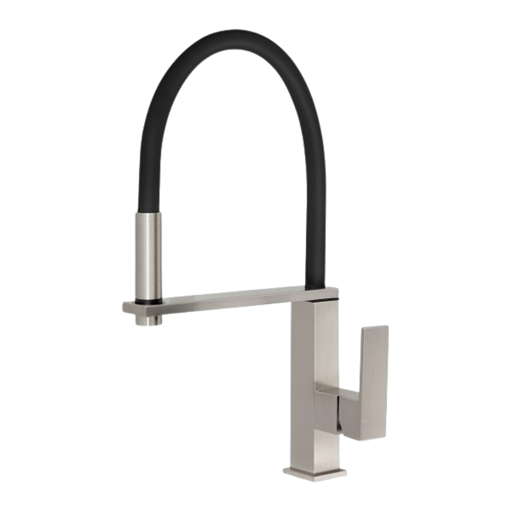 Vezz Flexible Hose Sink Mixer Square 210mm Lead Free Brushed Nickel