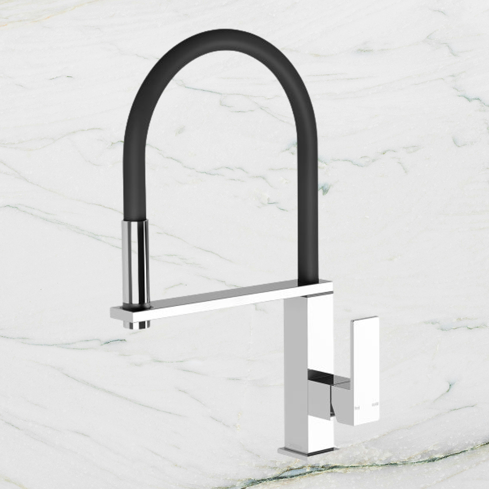 Vezz Flexible Hose Sink Mixer Square 210mm Chrome