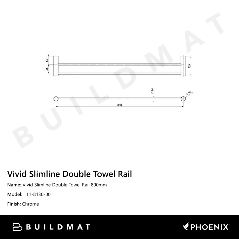 Vivid Slimline Double Towel Rail 800mm Chrome