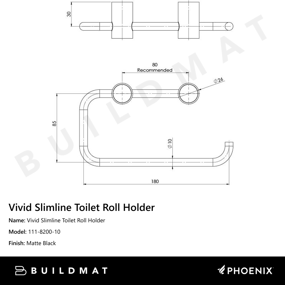 Vivid Slimline Toilet Roll Holder Matte Black