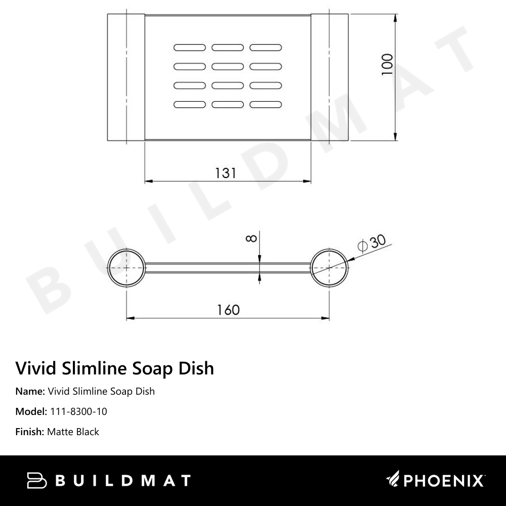 Vivid Slimline Soap Dish Holder Matte Black