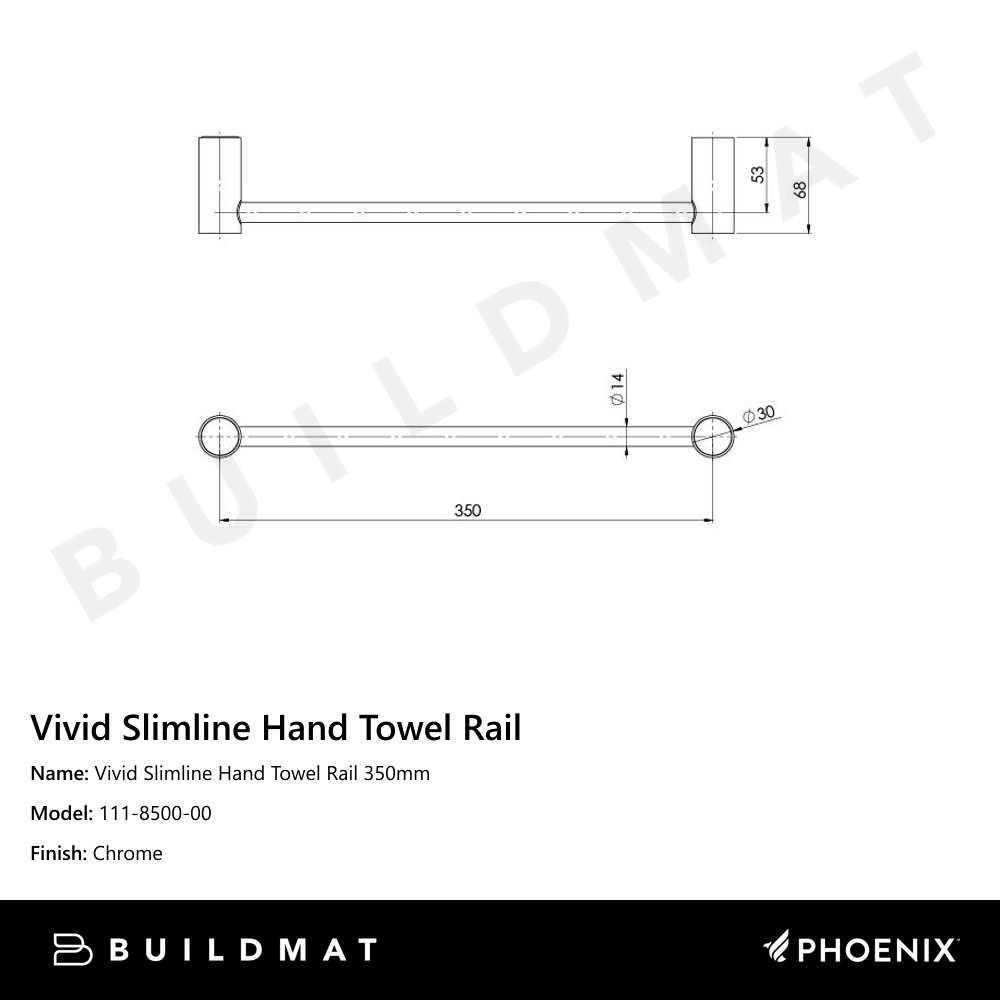 Vivid Slimline Hand Towel Rail 350mm Chrome