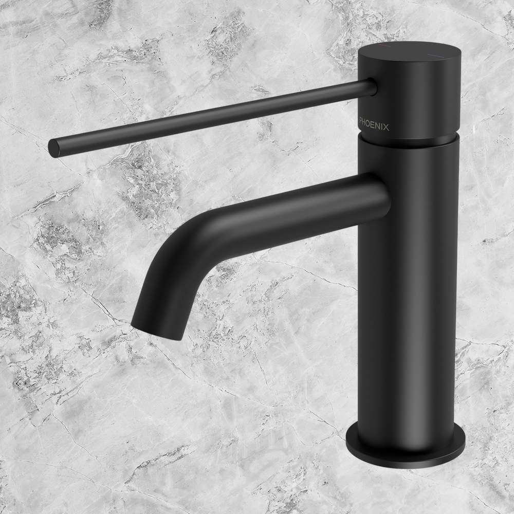 Vivid Slimline Basin Mixer Curved Outlet with Extended Lever  Matte Black