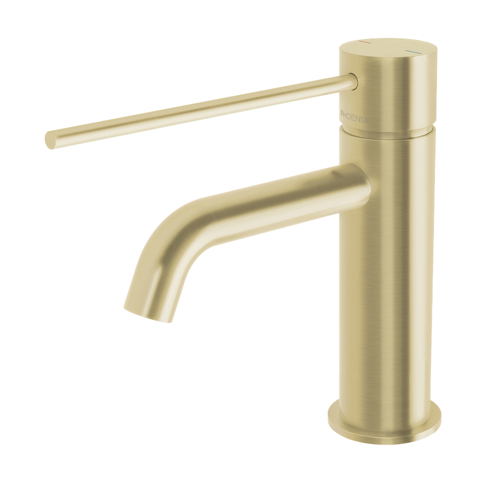 Vivid Slimline Basin Mixer Curved Outlet with Extended Lever  Brushed Gold