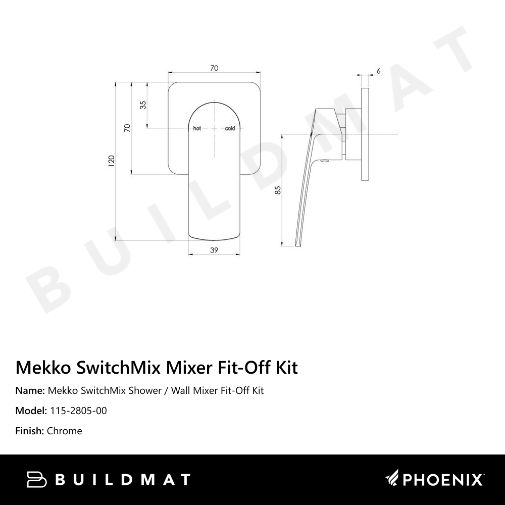 Mekko SwitchMix Shower / Wall Mixer Fit-Off Kit Chrome