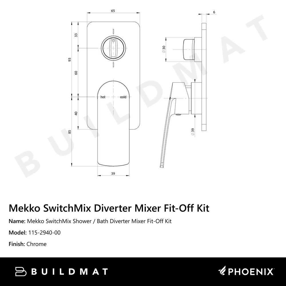 Mekko SwitchMix Shower / Bath Diverter Mixer Fit-Off Kit  Chrome