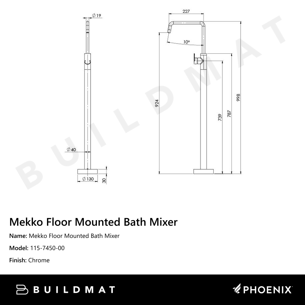 Mekko Floor Mounted Bath Mixer Chrome