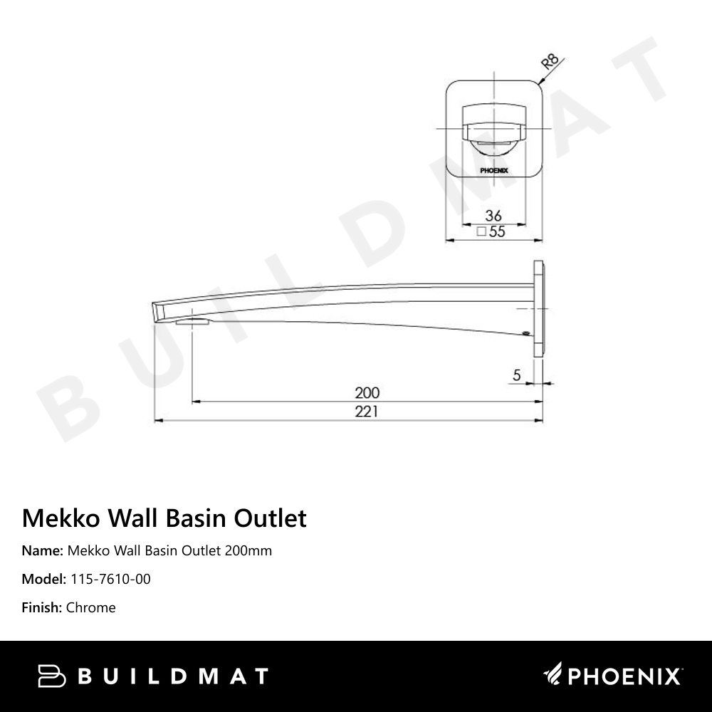 Mekko Wall Basin Outlet 200mm Chrome