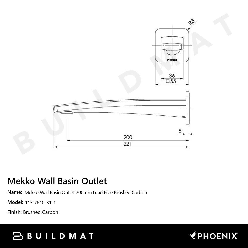 Mekko Wall Basin Outlet 200mm Lead Free Brushed Carbon