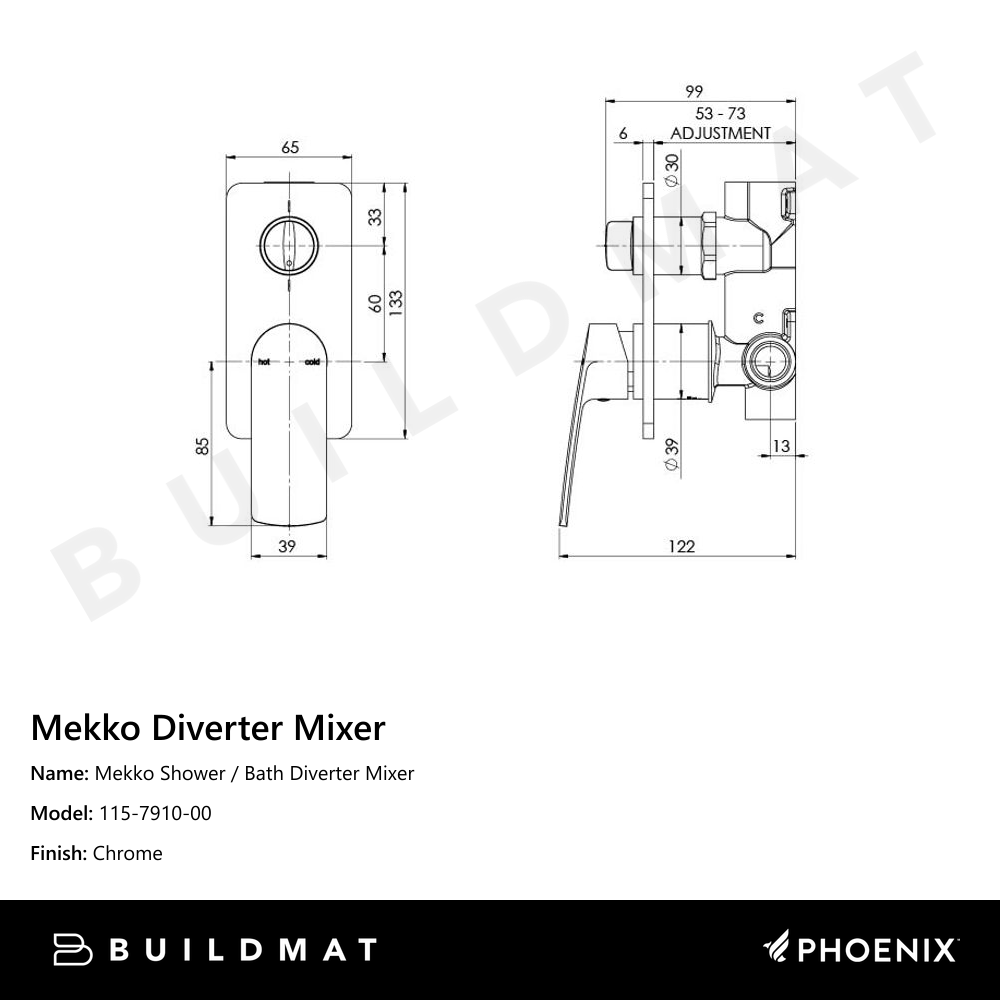 Mekko Shower / Bath Diverter Mixer Chrome