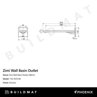 Zimi Wall Basin Outlet 200mm Chrome
