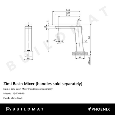 Zimi Basin Mixer (no handle) Matte Black