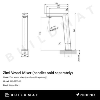 Zimi Vessel Mixer (no handle) Matte Black