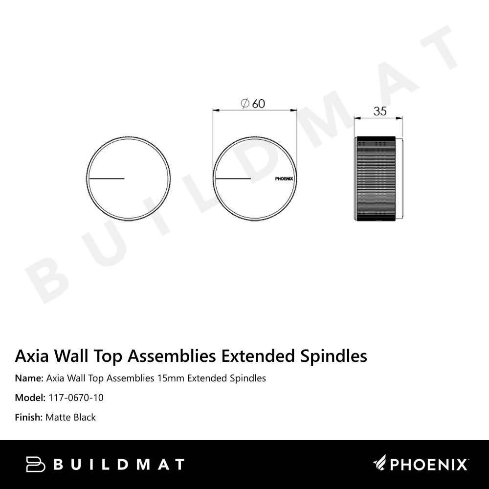 Axia Wall Top Assemblies 15mm Extended Spindles Matte Black