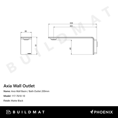 Axia Wall Basin / Bath Outlet 200mm Matte Black