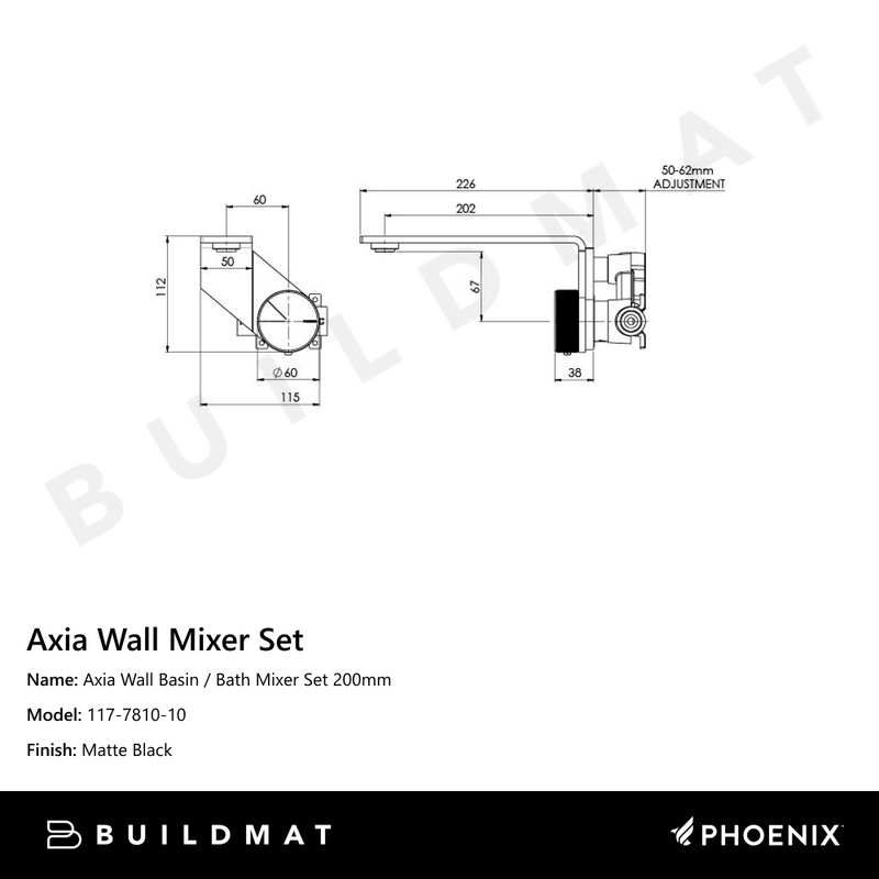 Axia Wall Basin / Bath Mixer Set 200mm Matte Black