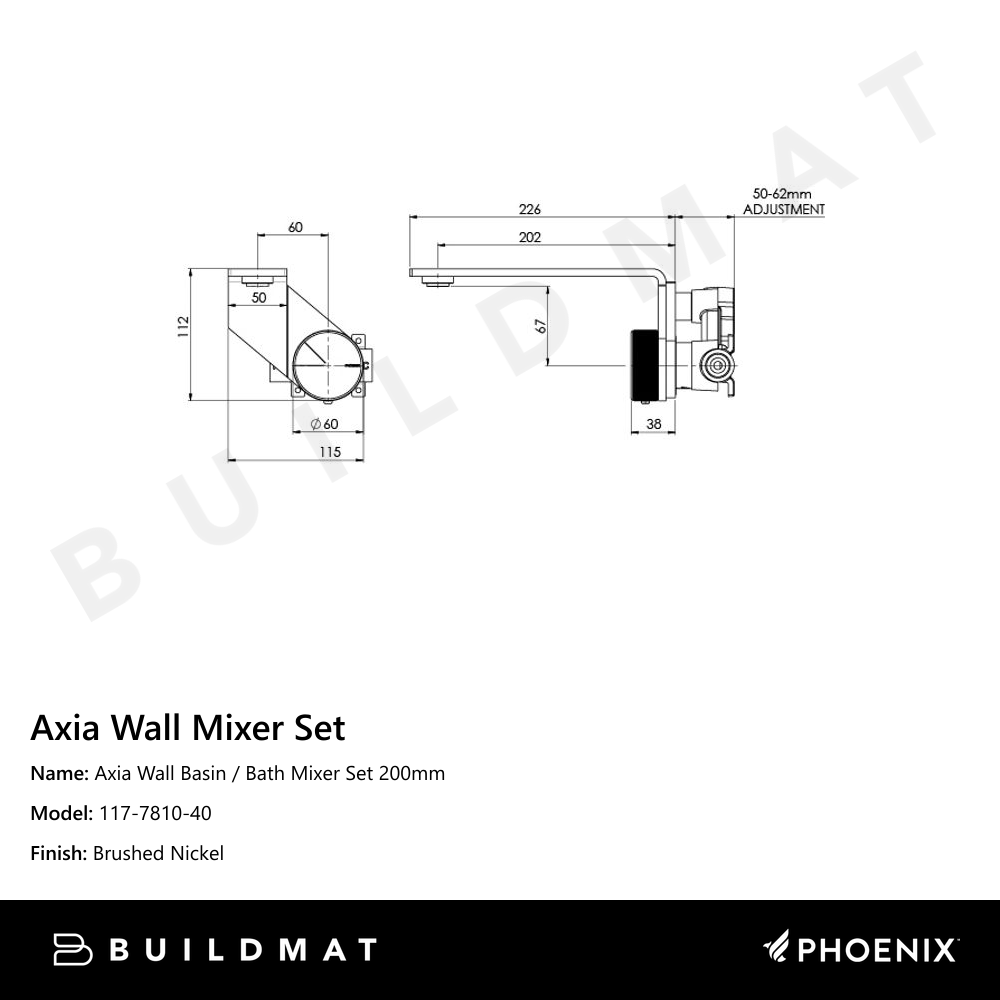 Axia Wall Basin / Bath Mixer Set 200mm Brushed Nickel