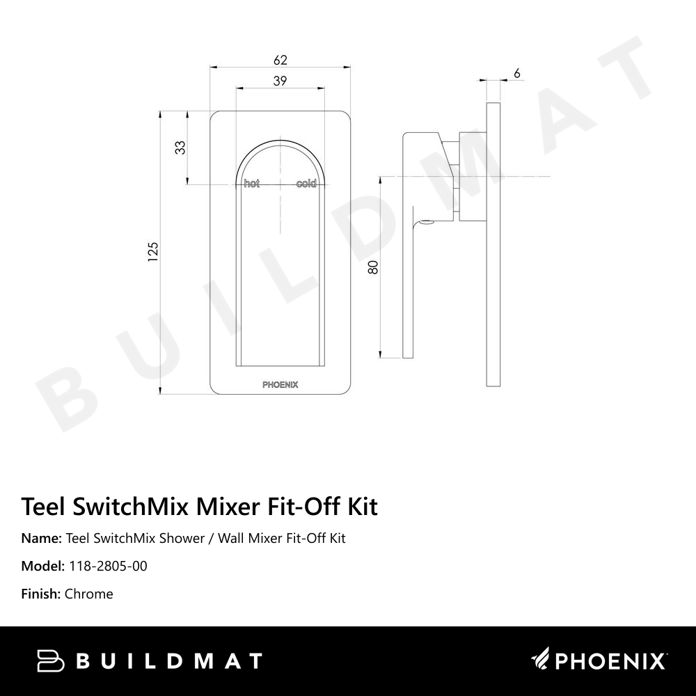 Teel SwitchMix Shower / Wall Mixer Fit-Off Kit  Chrome