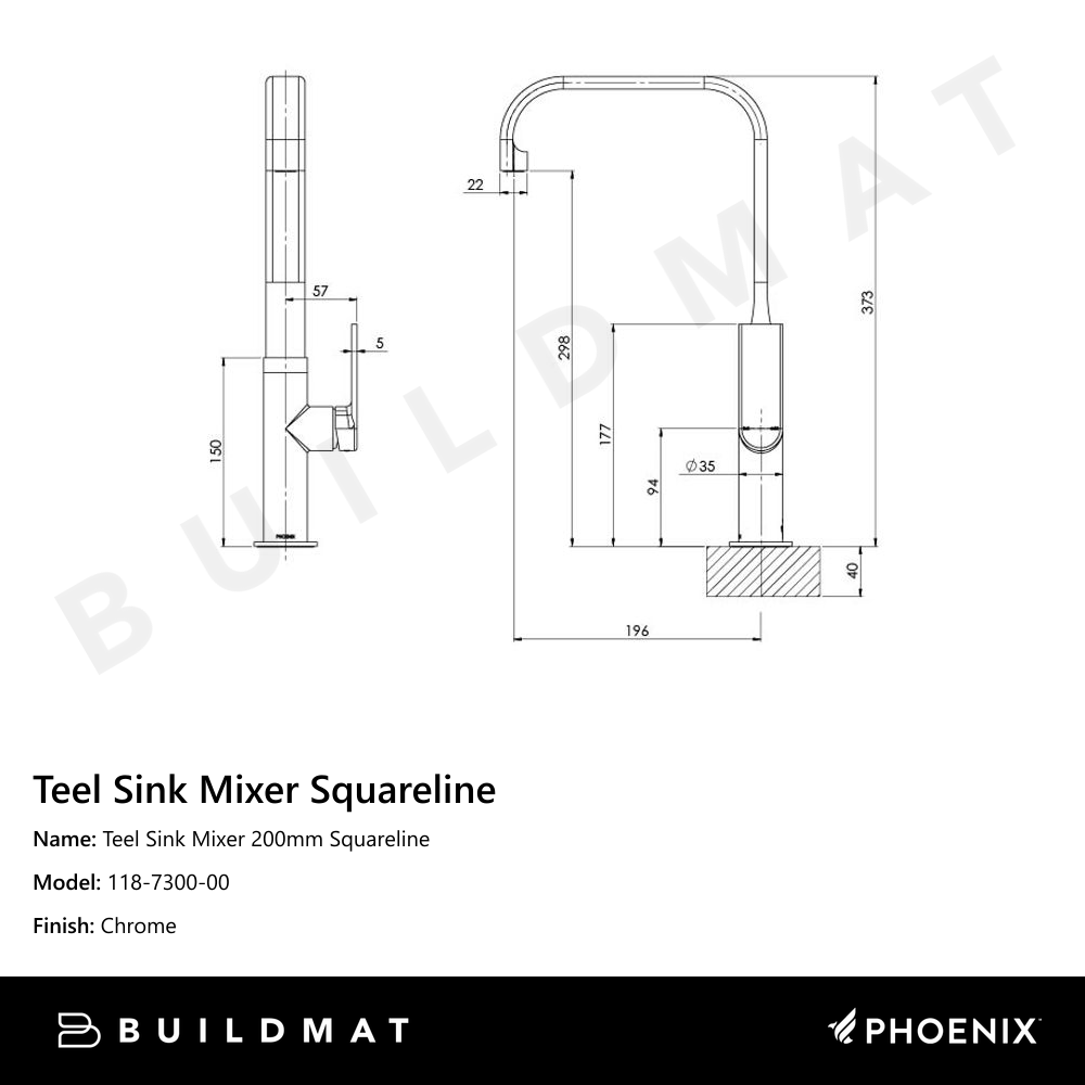 Teel Sink Mixer 200mm Squareline Chrome