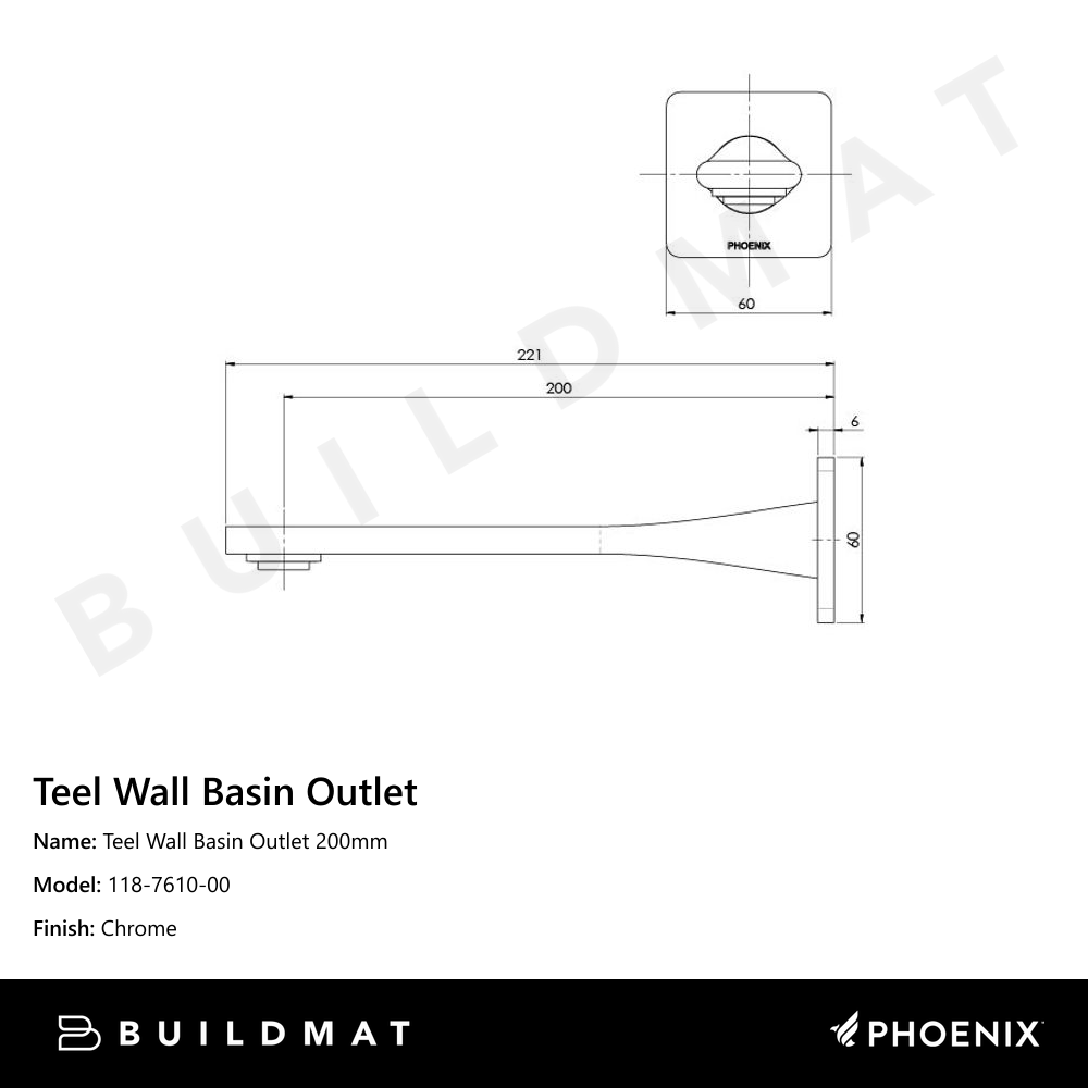 Teel Wall Basin Outlet 200mm Chrome