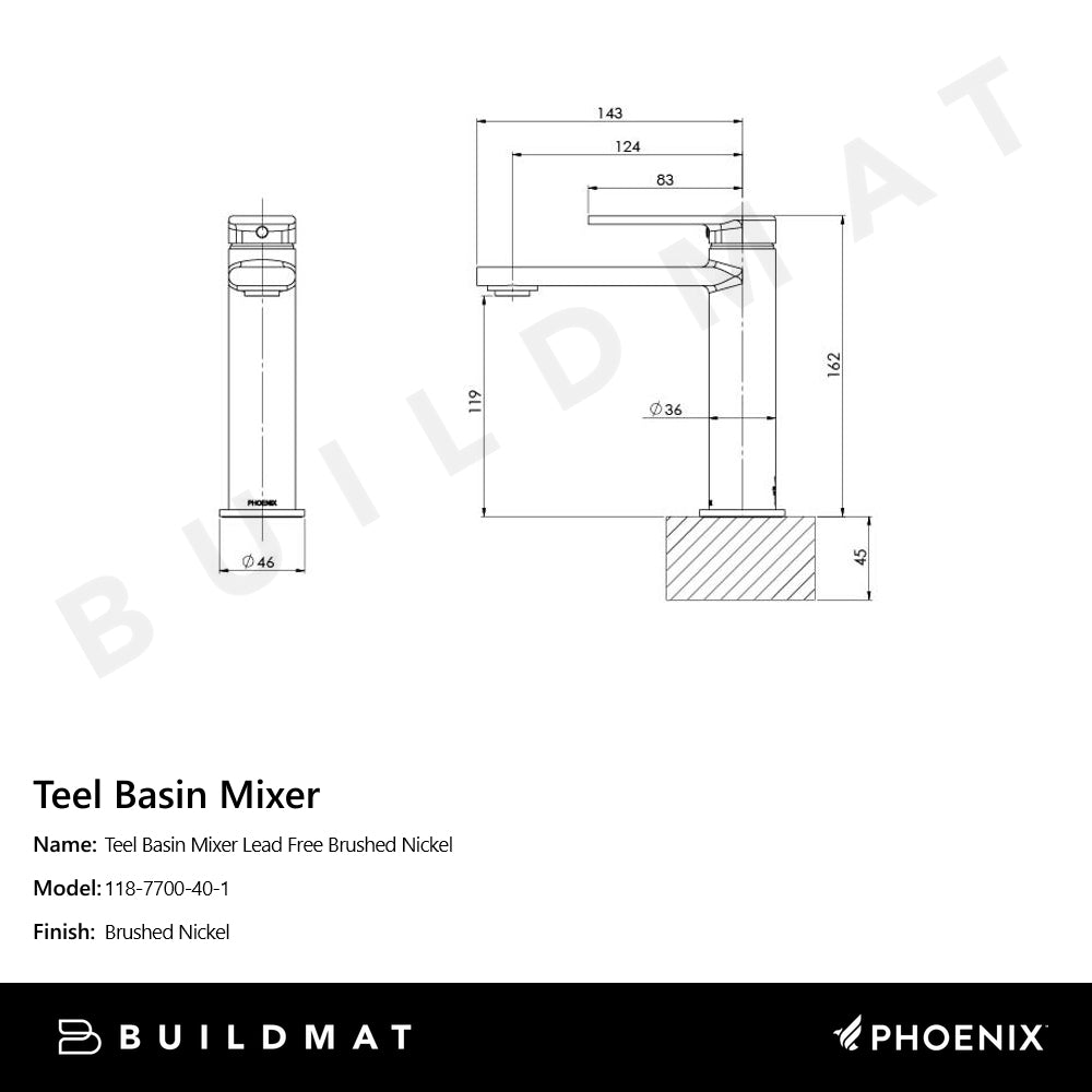 Teel Basin Mixer Lead Free Brushed Nickel