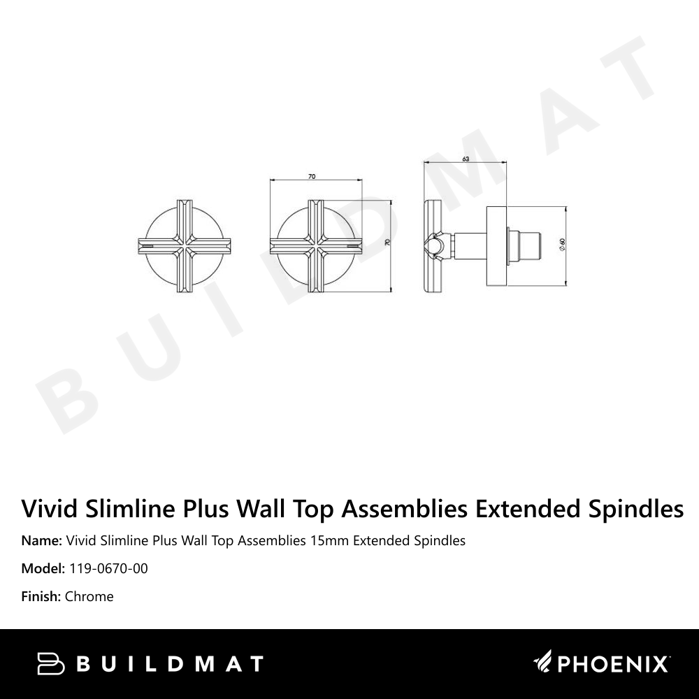 Vivid Slimline Plus Wall Top Assemblies 15mm Extended Spindles Chrome