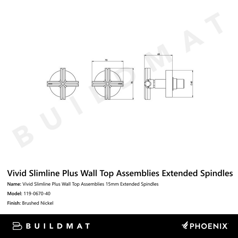Vivid Slimline Plus Wall Top Assemblies 15mm Extended Spindles Brushed Nickel