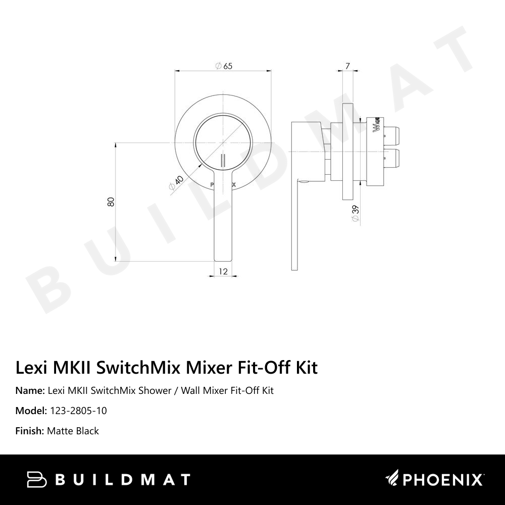 Lexi MKII SwitchMix Shower / Wall Mixer Fit-Off Kit  Matte Black