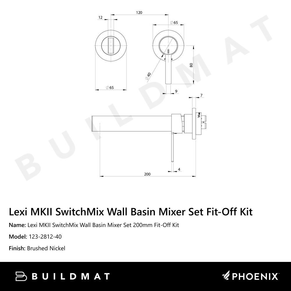 Lexi MKII SwitchMix Wall Basin Mixer Set 200mm Fit-Off Kit  Brushed Nickel