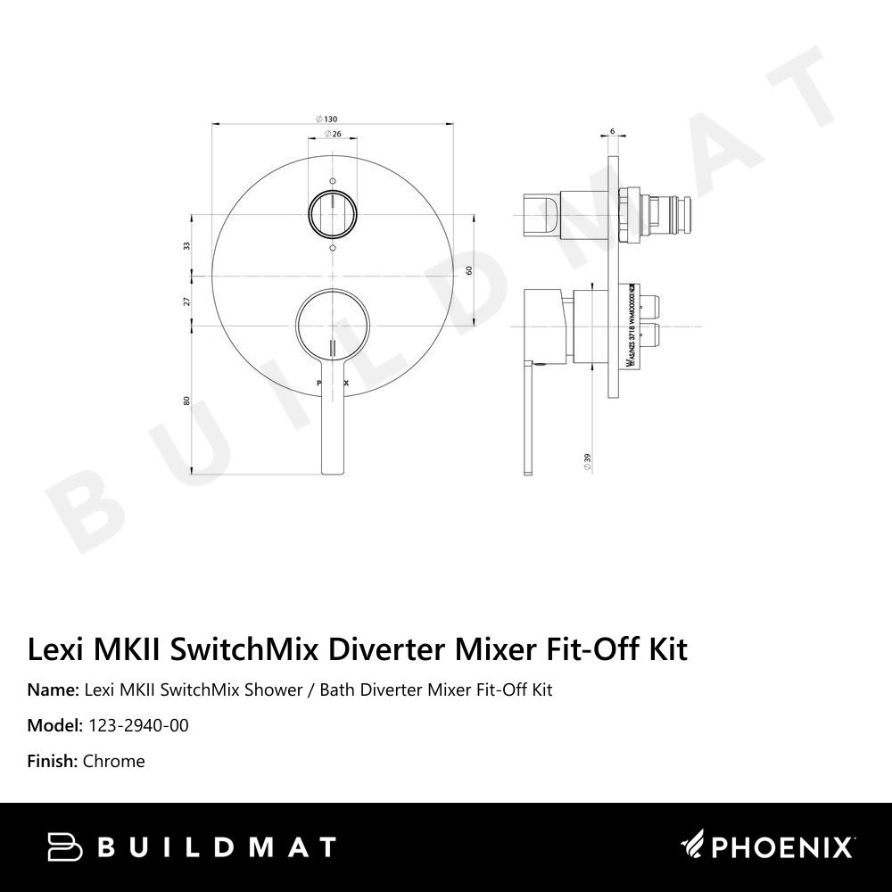 Lexi MKII SwitchMix Shower / Bath Diverter Mixer Fit-Off Kit  Chrome