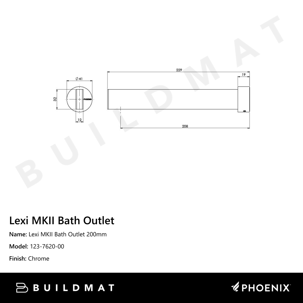 Lexi MKII Bath Outlet 200mm  Chrome