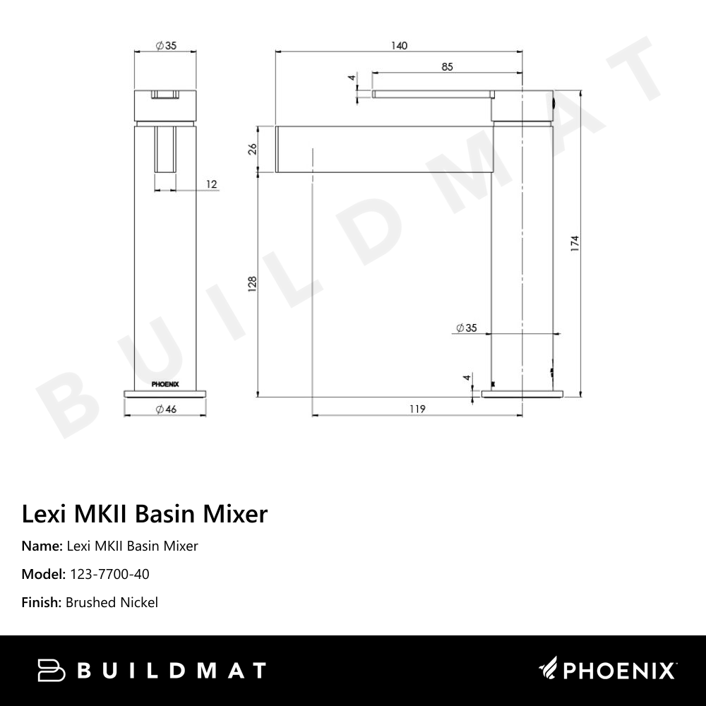 Lexi MKII Basin Mixer  Brushed Nickel