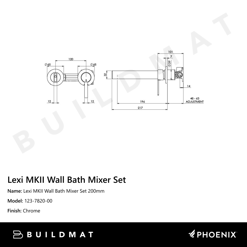 Lexi MKII Wall Bath Mixer Set 200mm  Chrome