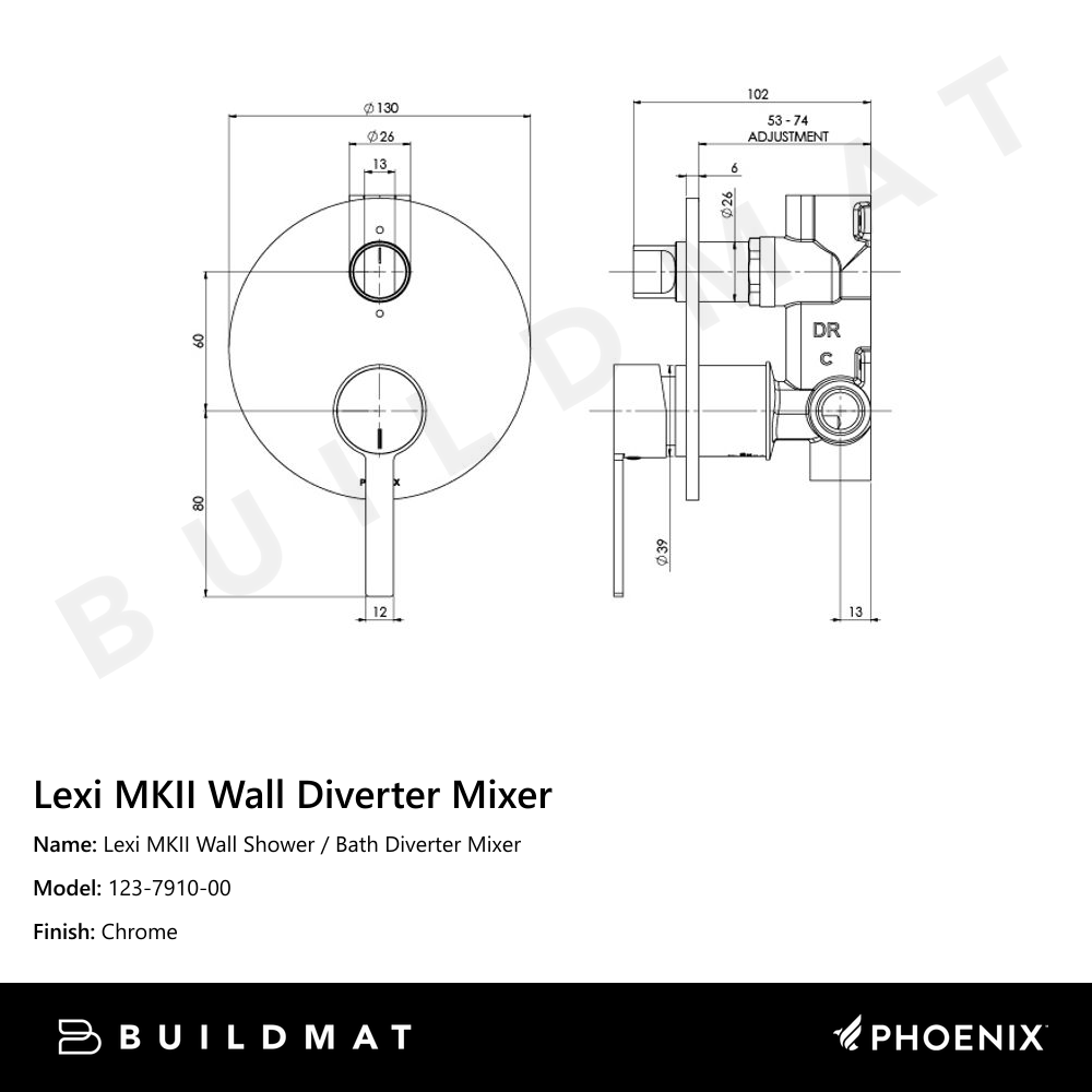 Lexi MKII Wall Shower / Bath Diverter Mixer  Chrome