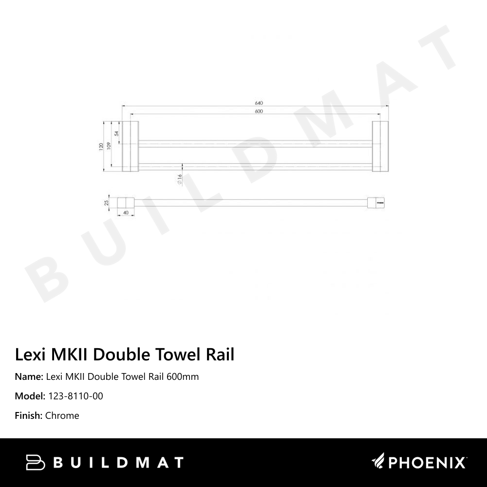 Lexi MKII Double Towel Rail 600mm  Chrome