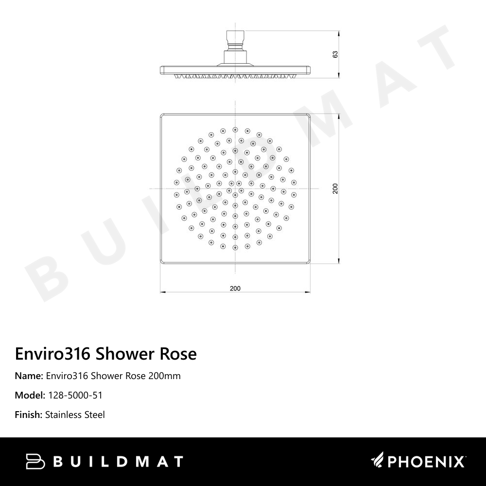 Enviro316 Shower Rose 200mm Stainless Steel