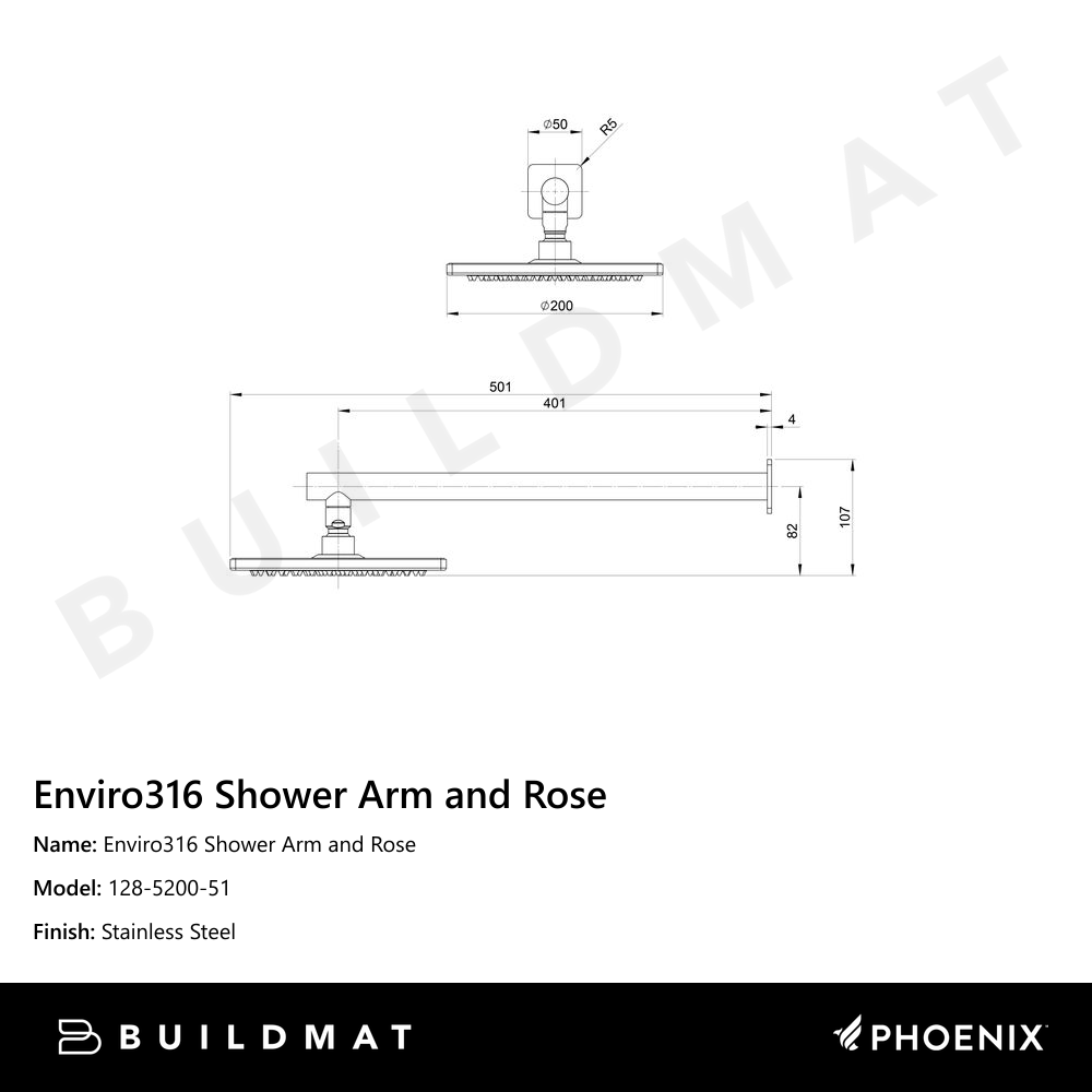 Enviro316 Shower Arm & Rose Stainless Steel