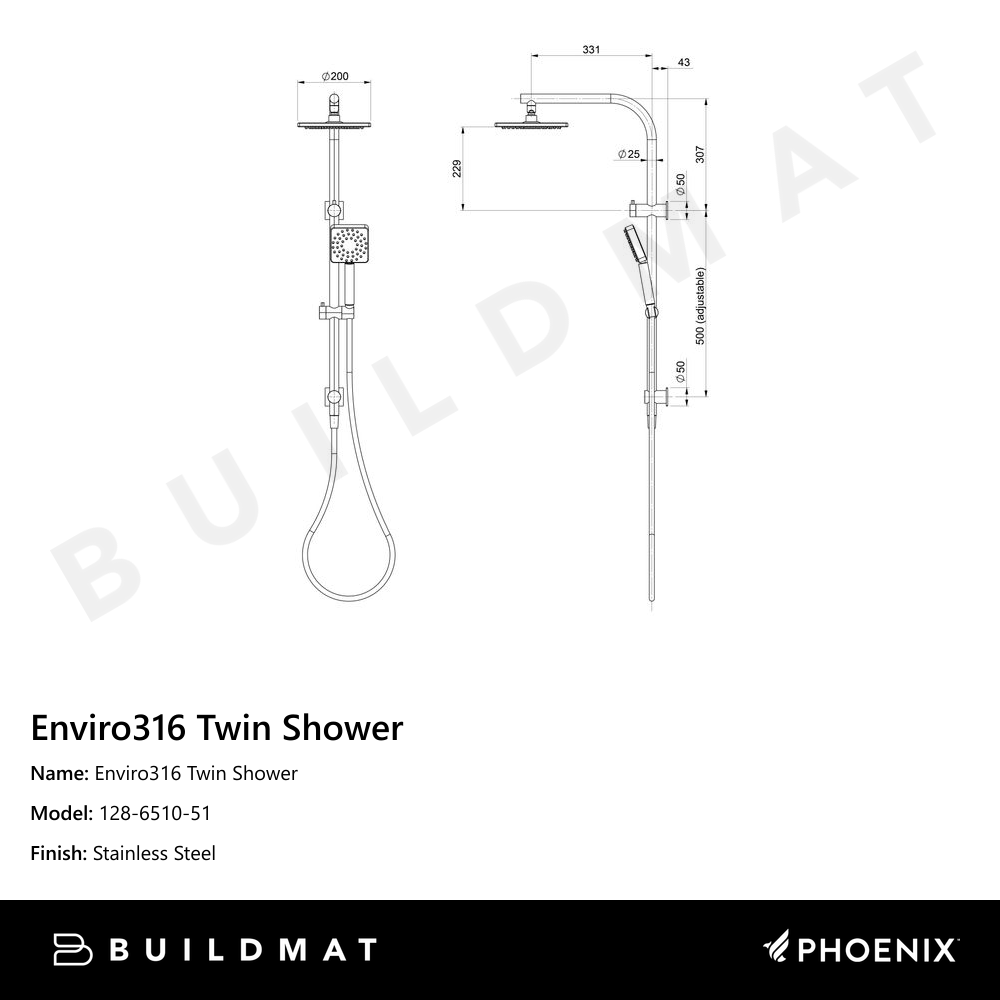 Enviro316 Twin Shower  Stainless Steel