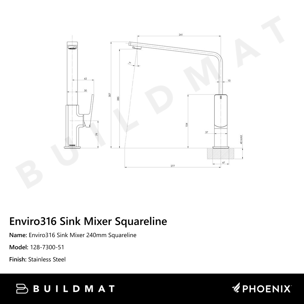 Enviro316 Sink Mixer 240mm Squareline Stainless Steel