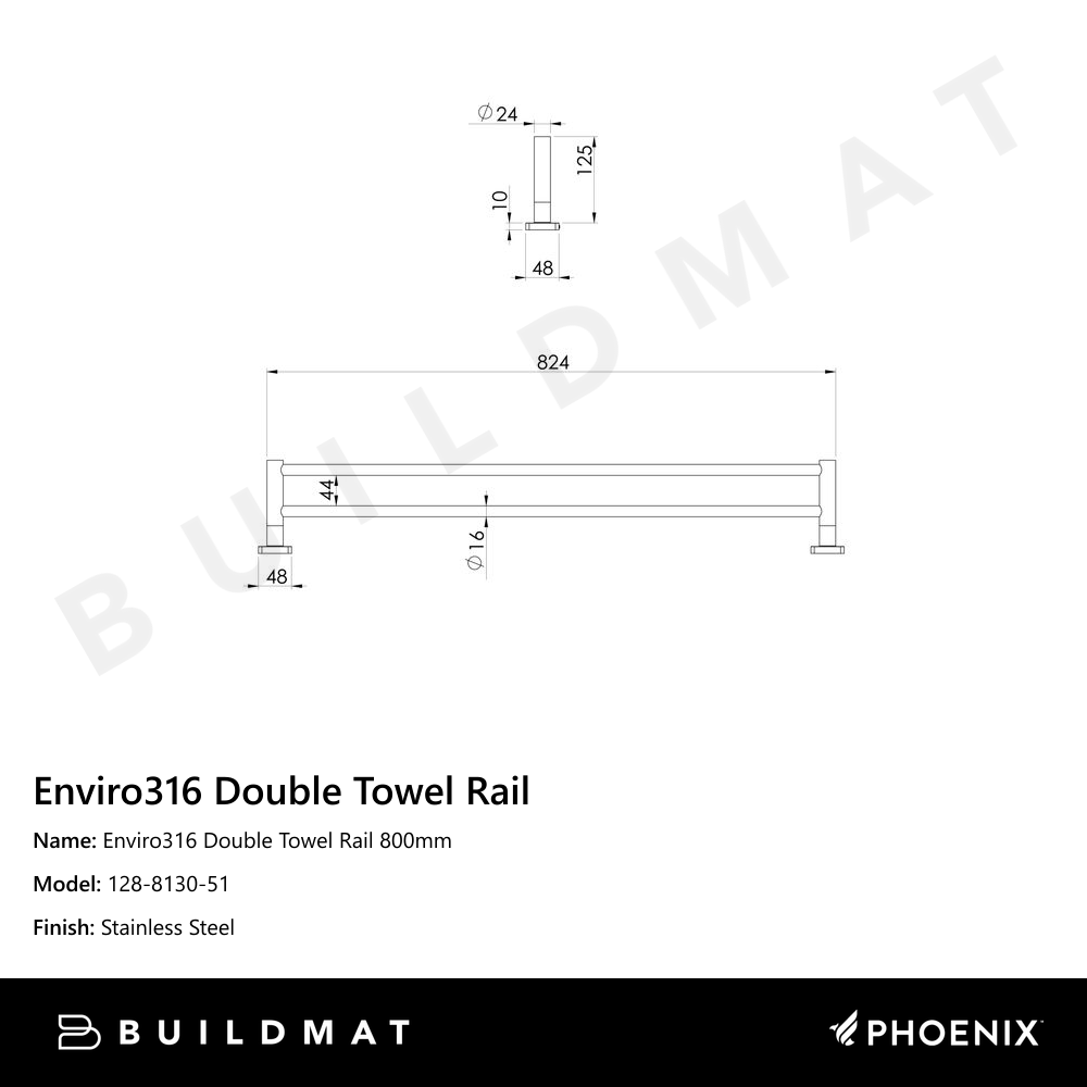 Enviro316 Double Towel Rail 800mm Stainless Steel