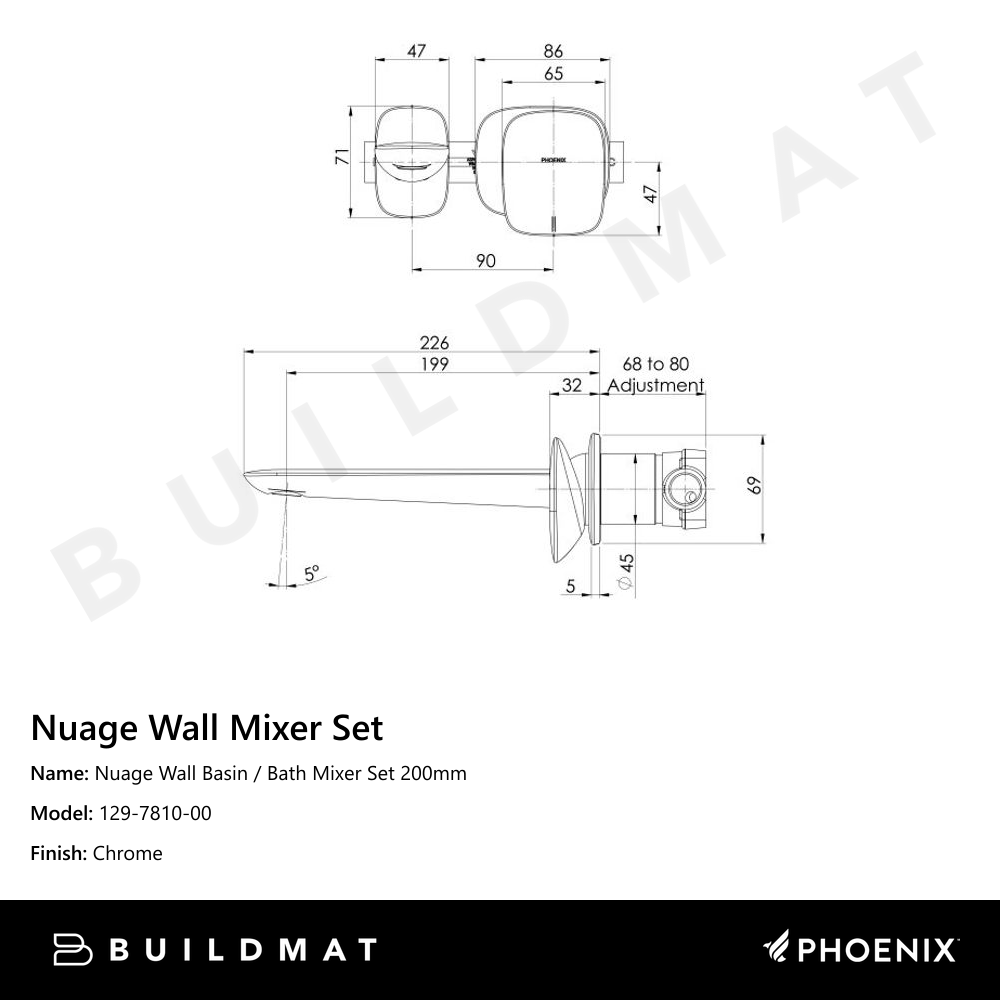 Nuage Wall Basin / Bath Mixer Set 200mm Chrome