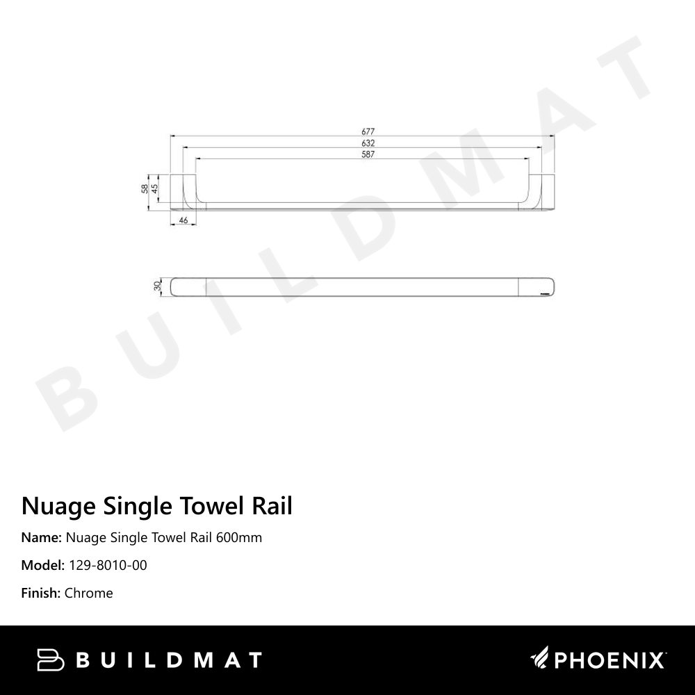 Nuage Single Towel Rail 600mm  Chrome