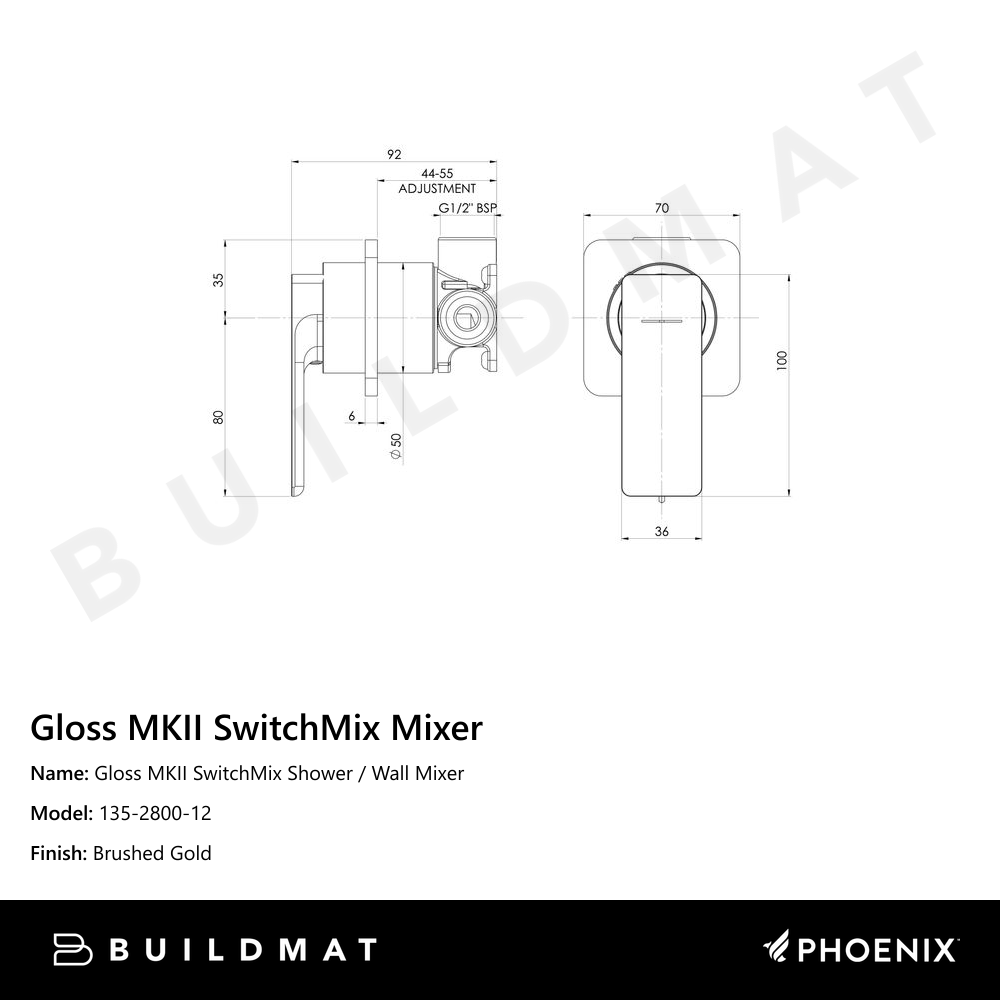 Gloss MKII SwitchMix Shower / Wall Mixer Brushed Gold