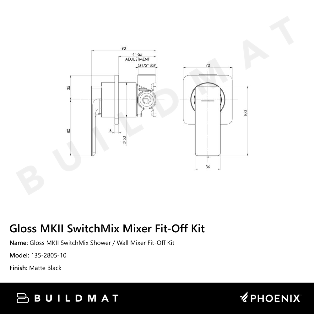 Gloss MKII SwitchMix Shower / Wall Mixer Fit-Off Kit   Matte Black